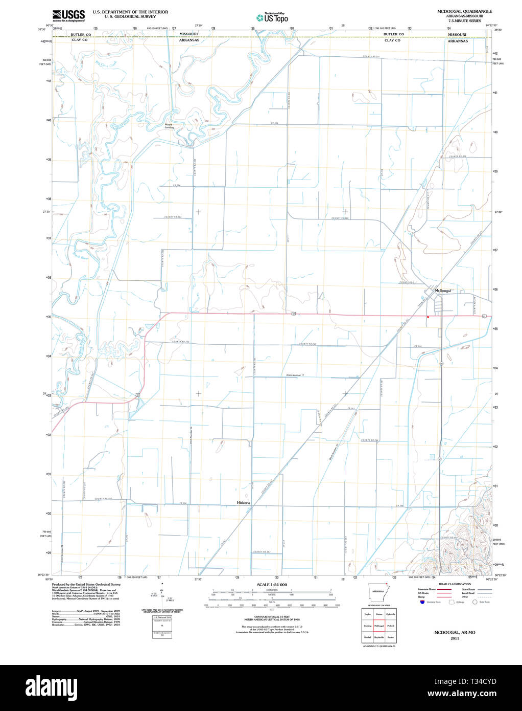 USGS TOPO Map Arkansas AR McDougal 20110803 TM Restoration Stock Photo