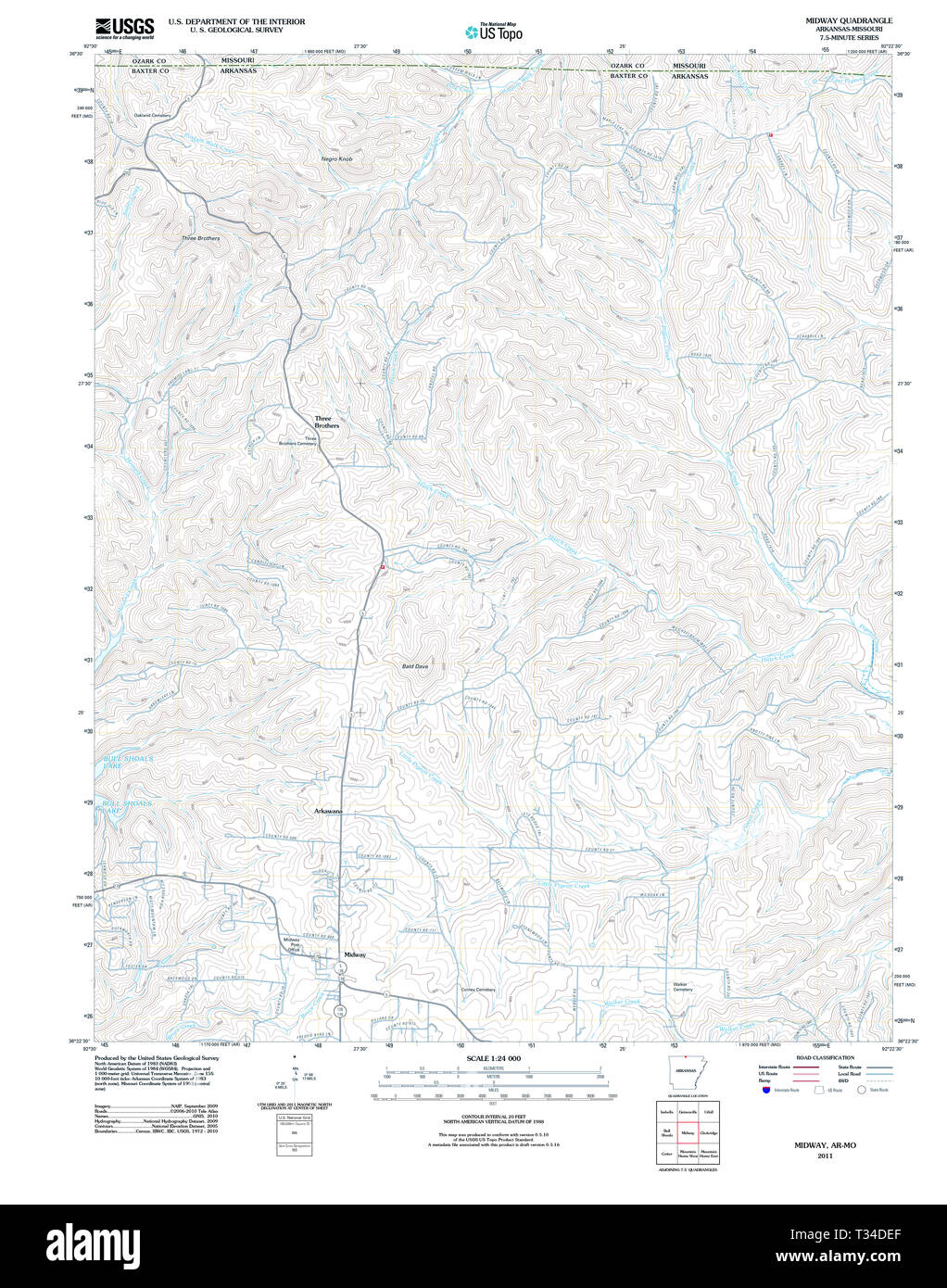 USGS TOPO Map Arkansas AR Midway 20110801 TM Restoration Stock Photo