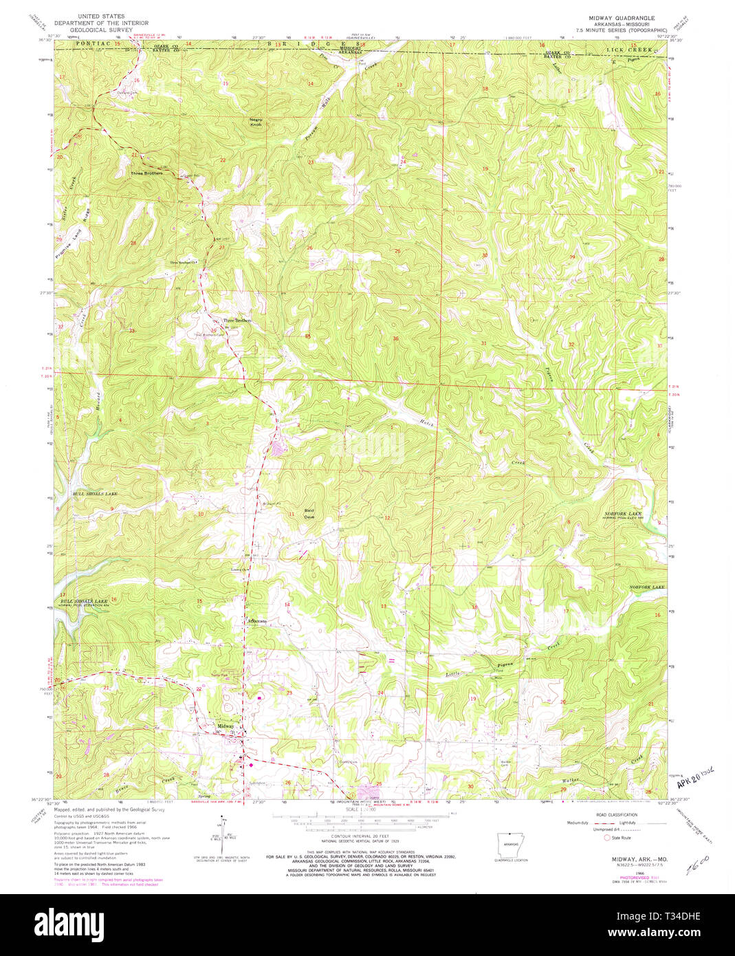 USGS TOPO Map Arkansas AR Midway 259099 1966 24000 Restoration Stock