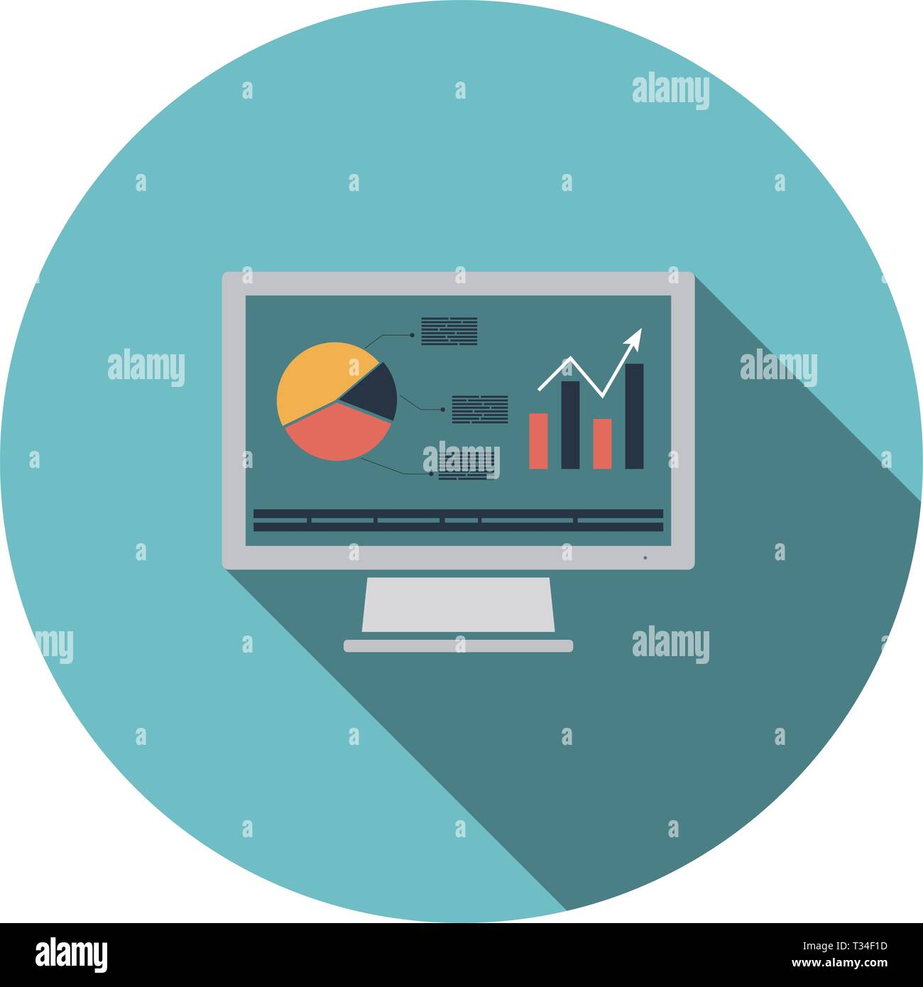 Monitor with analytics diagram icon. Flat color design. Vector ...