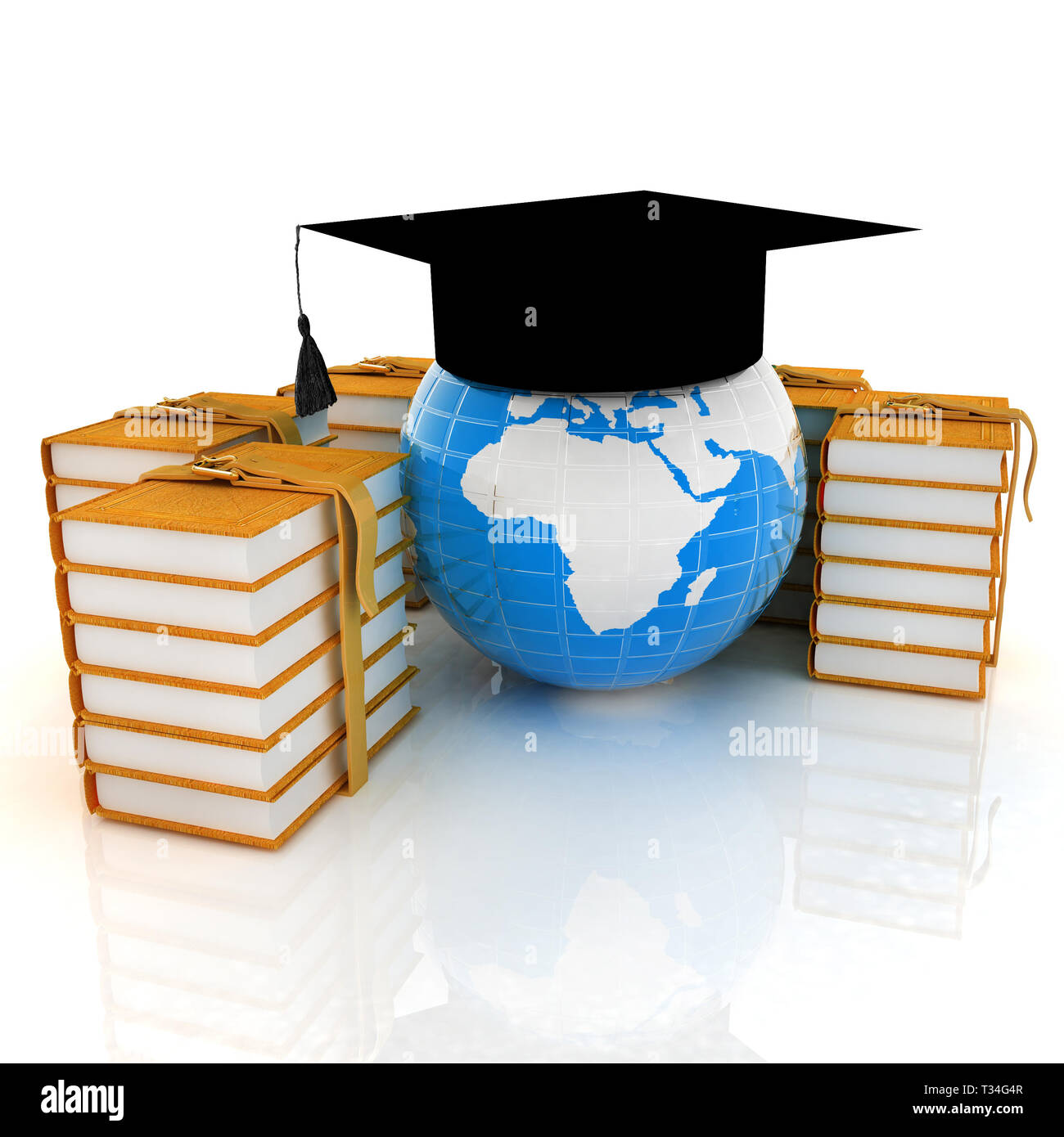 graduation hat, leather books and Earth Stock Photo - Alamy