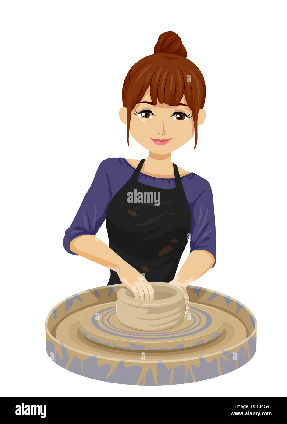 Illustration of a Teenage Girl Wearing Apron and Molding Clay in