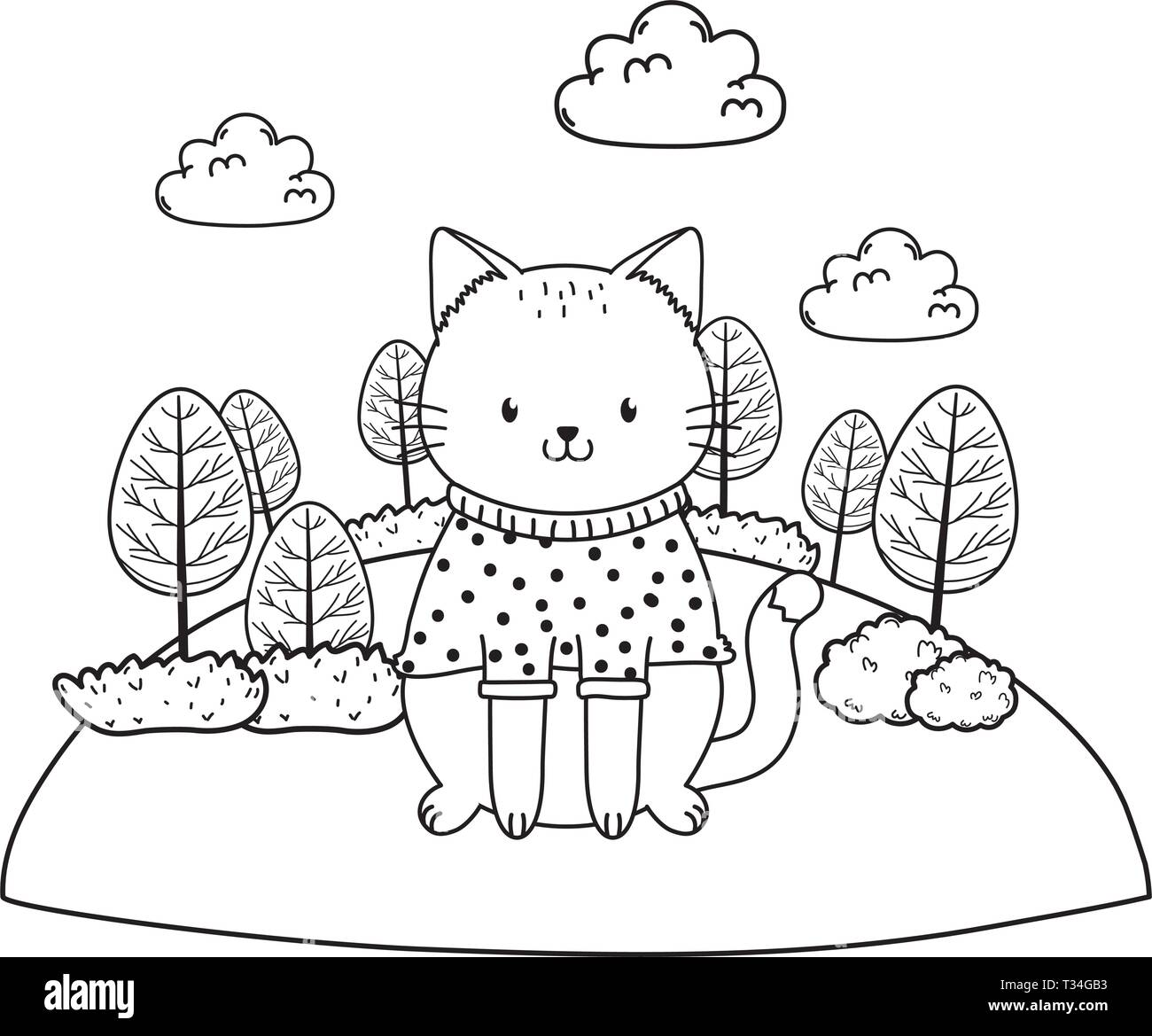 cute cat in the field woodland character vector illustration design ...