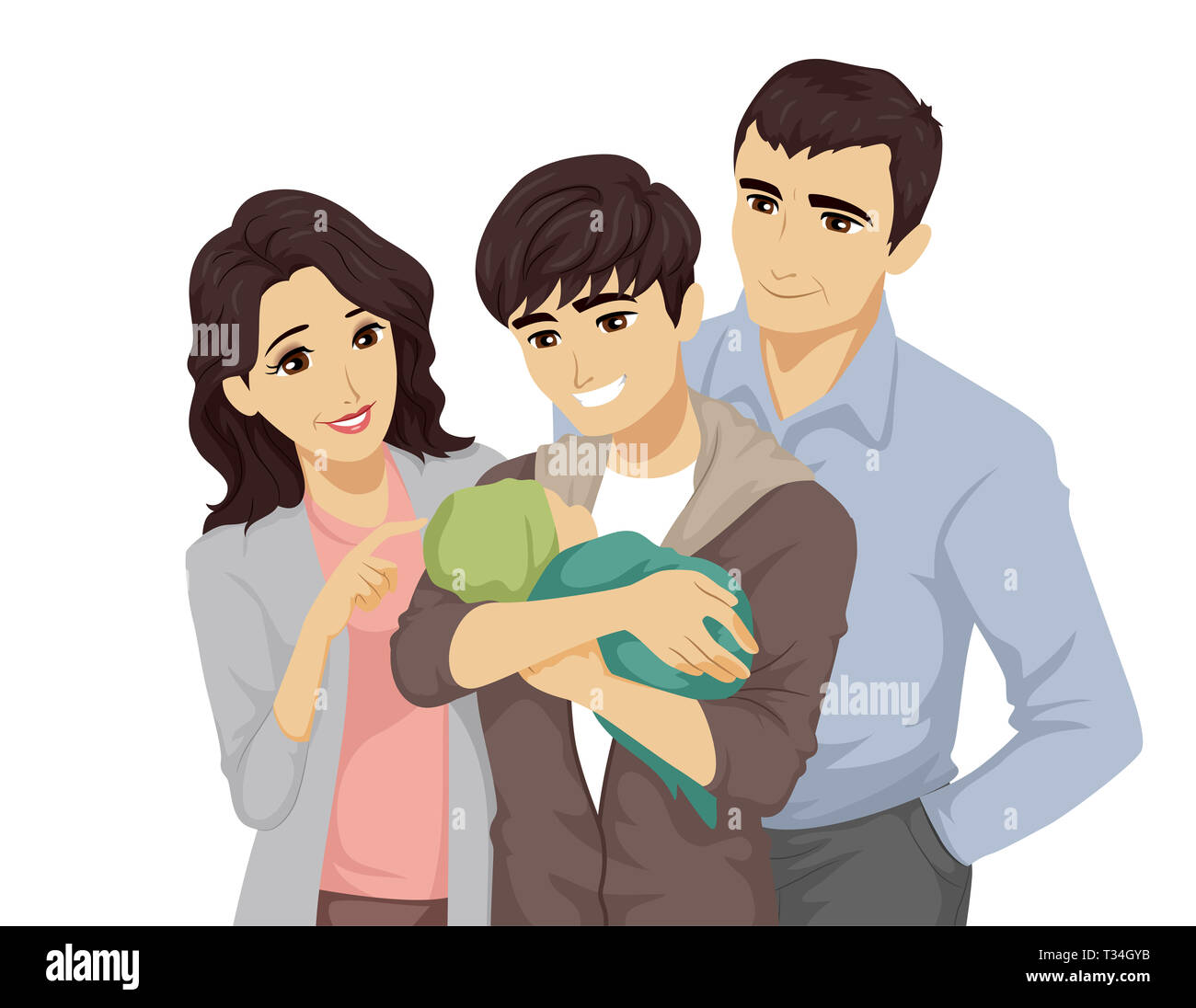 Illustration Of A Teenage Guy Holding His Baby With His Parents Near Him Stock Photo Alamy