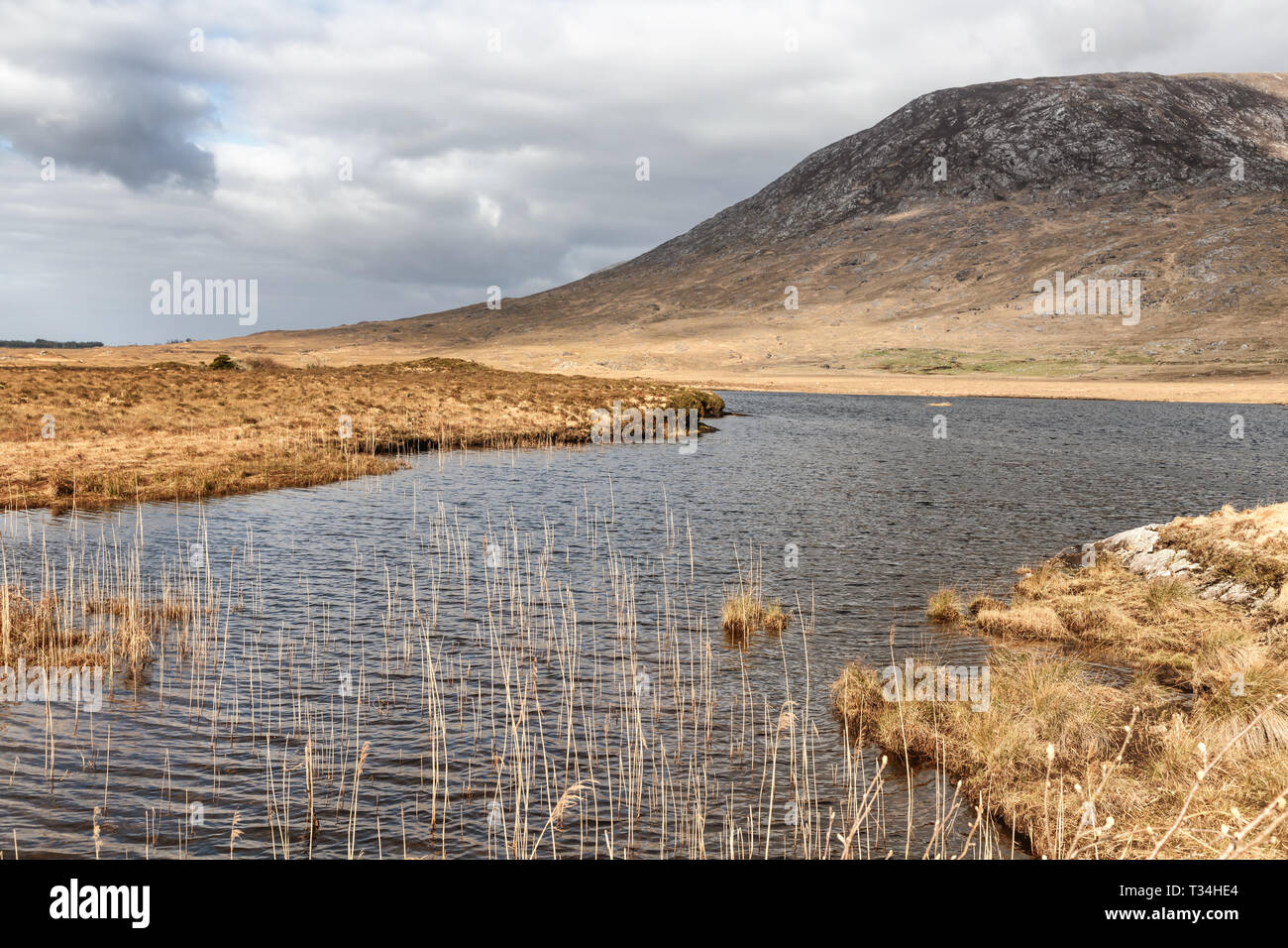 Conemara lake with mountains in background, Maam Cross, Galway, Ireland Stock Photo