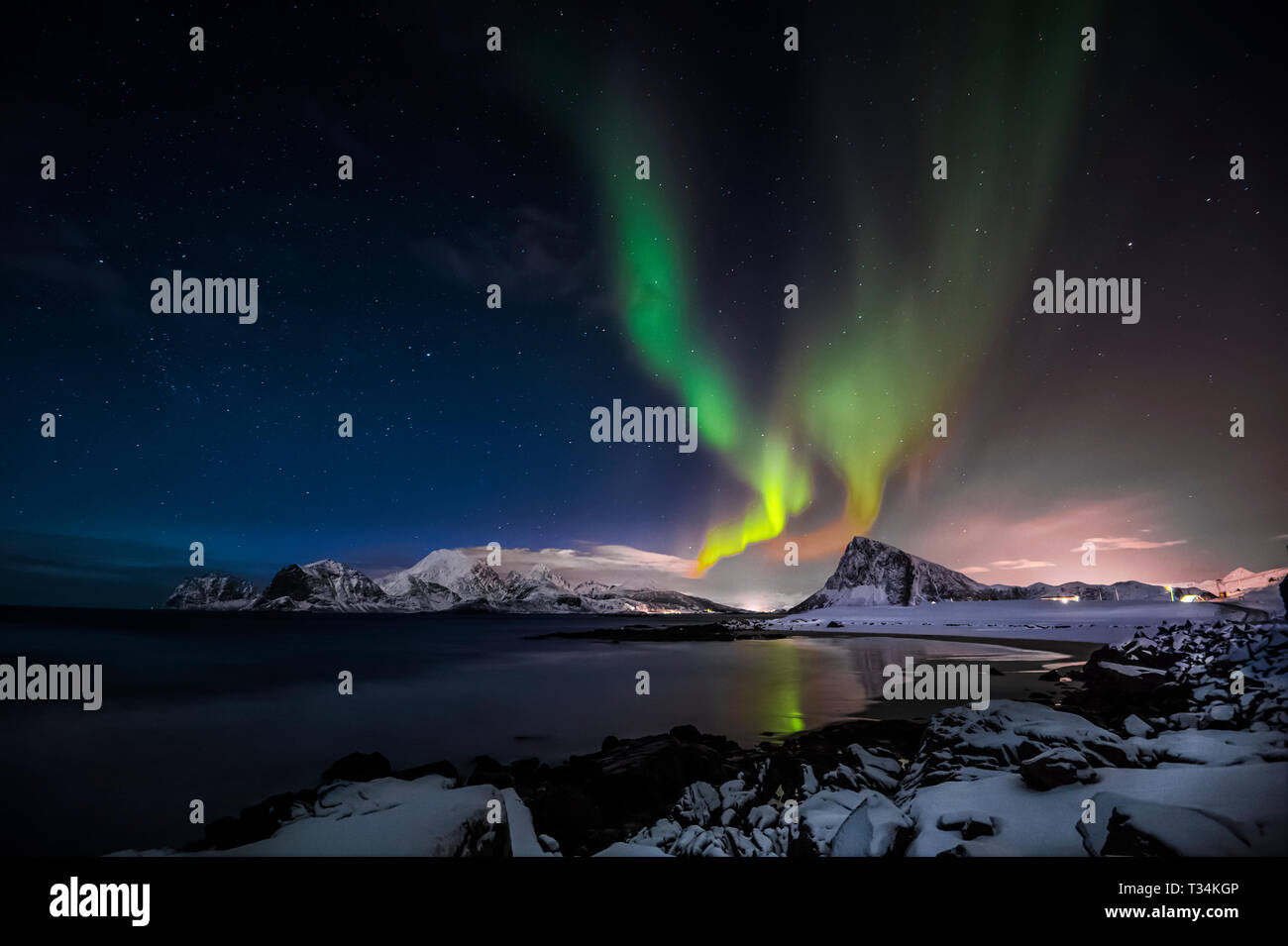 Northern Lights, Lofoten, Nordland, Norway Stock Photo