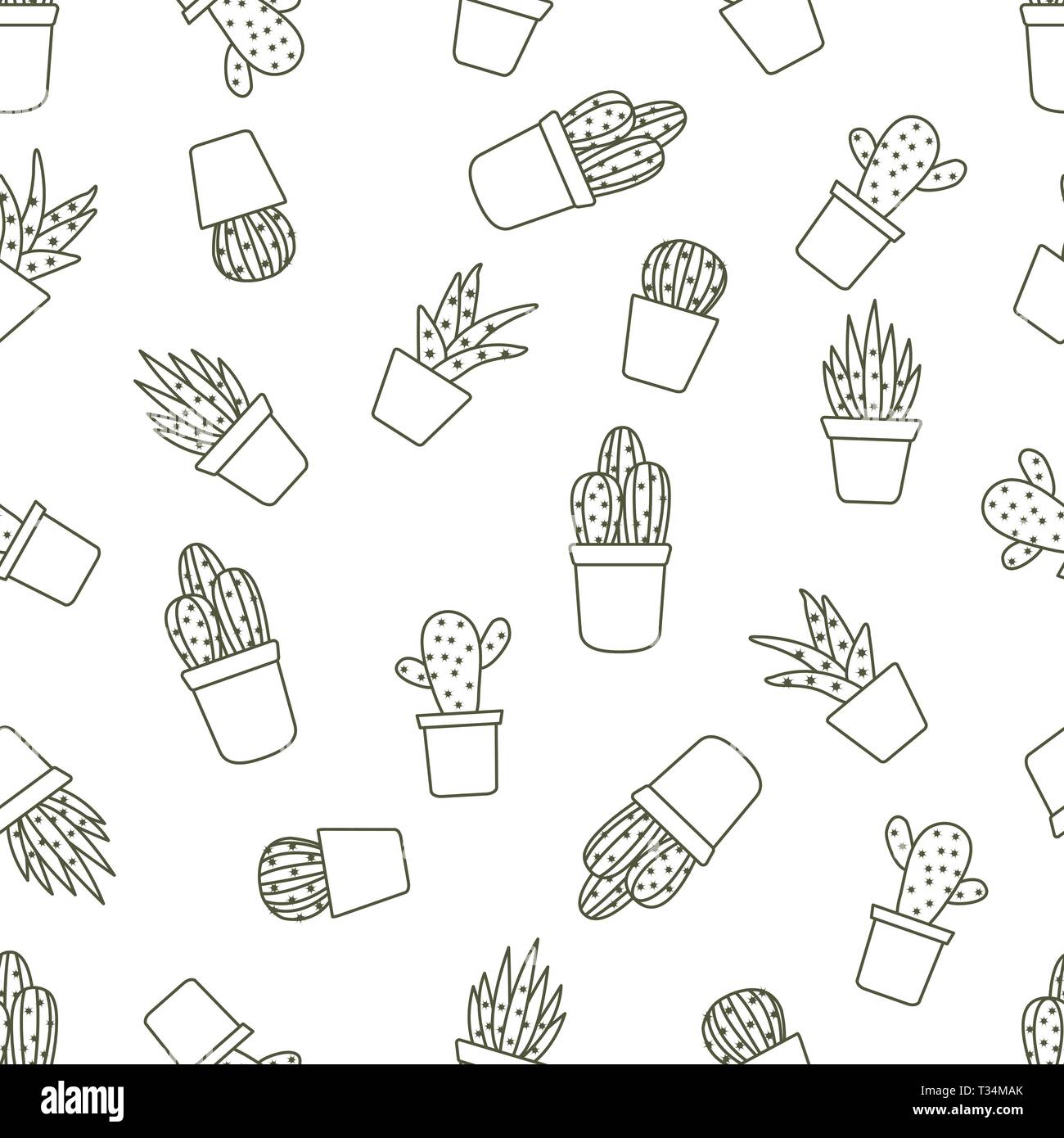 Vector seamless pattern with cactus and succulents. Trendy background ...