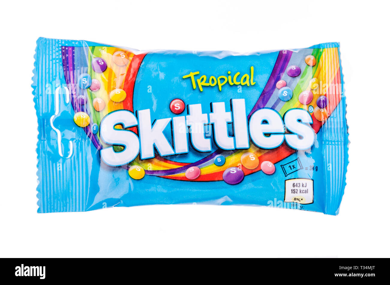 Skittles fruitflavoured candies isolated on white background Stock