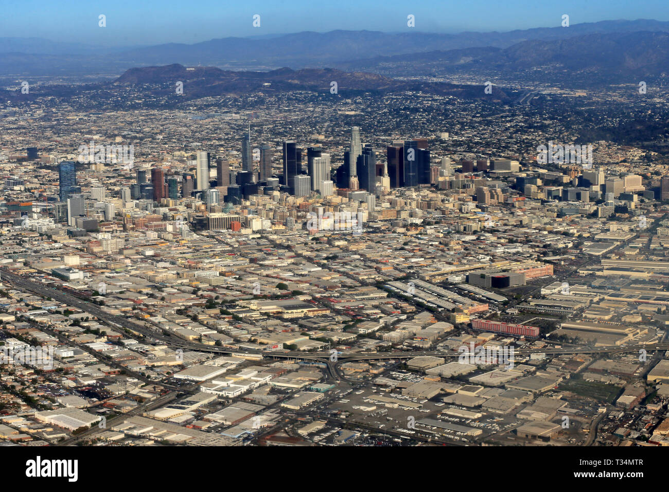 Aerial cityscape, Los Angeles, California, United States Stock Photo