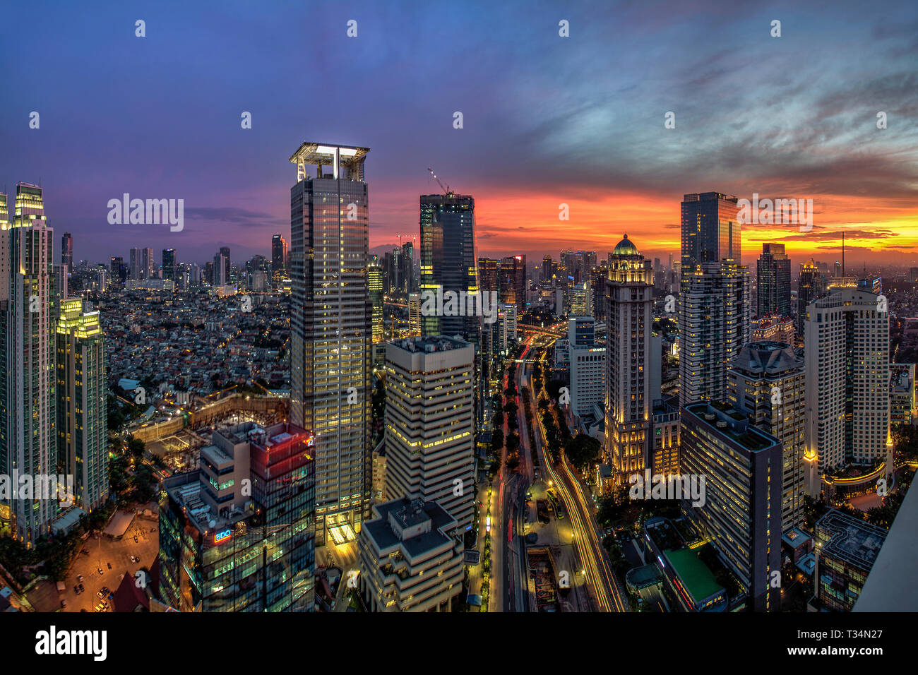 Cityscape at night, Jakarta, Indonesia Stock Photo