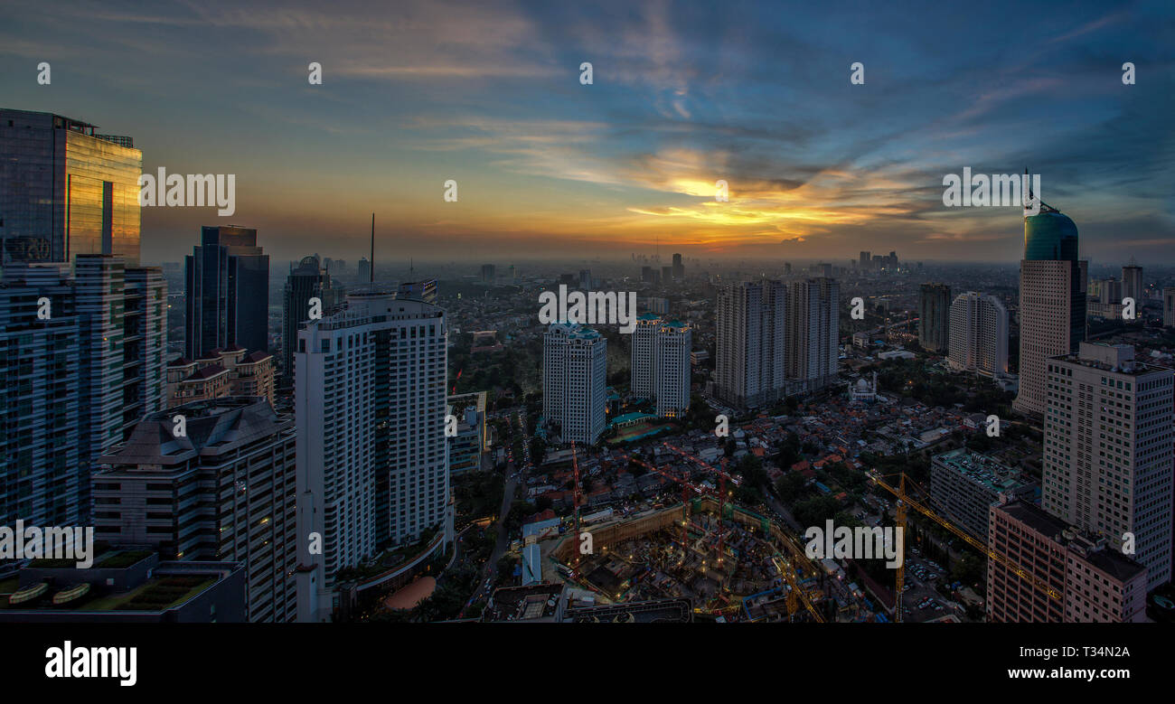 Cityscape at sunset, Jakarta, Indonesia Stock Photo