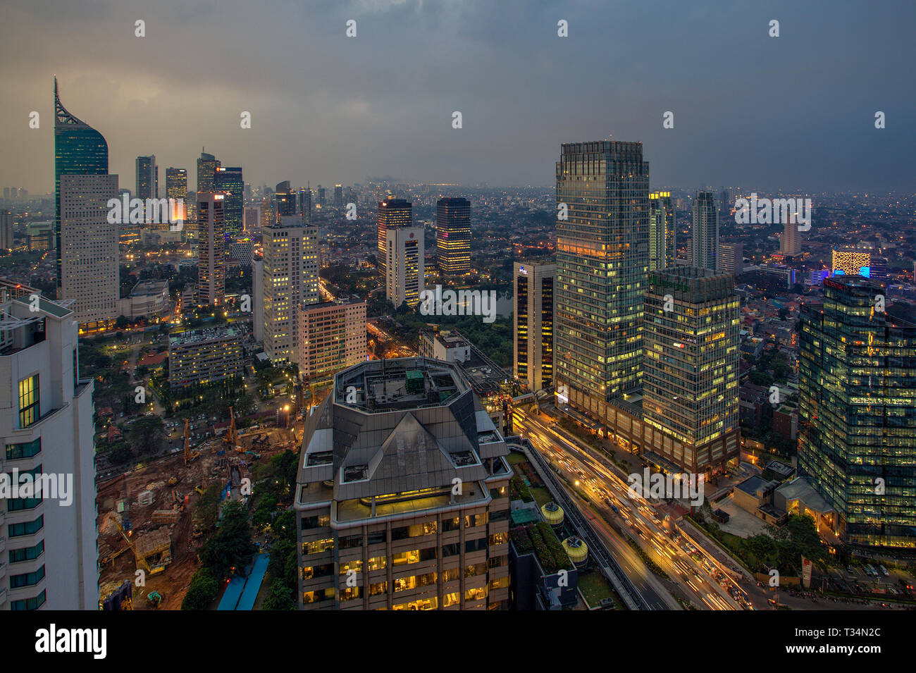 Cityscape at night, Jakarta, Indonesia Stock Photo