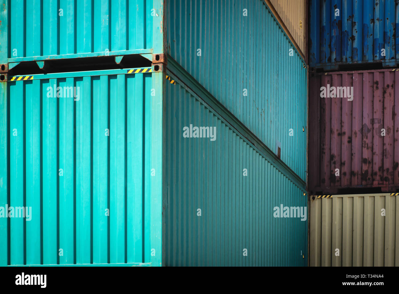 Closeup of stacked shipping containers, Long Beach, California, United