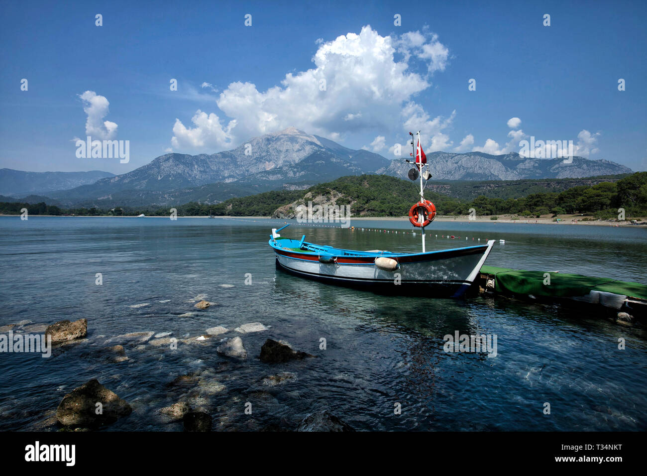 Boat anchored at sea, Izmir, Turkey Stock Photo