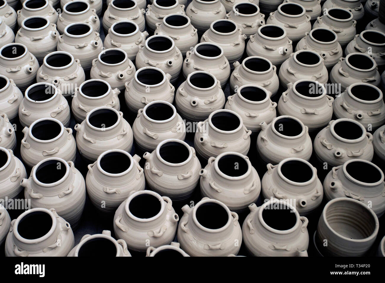Overhead view of clay pots, Indonesia Stock Photo