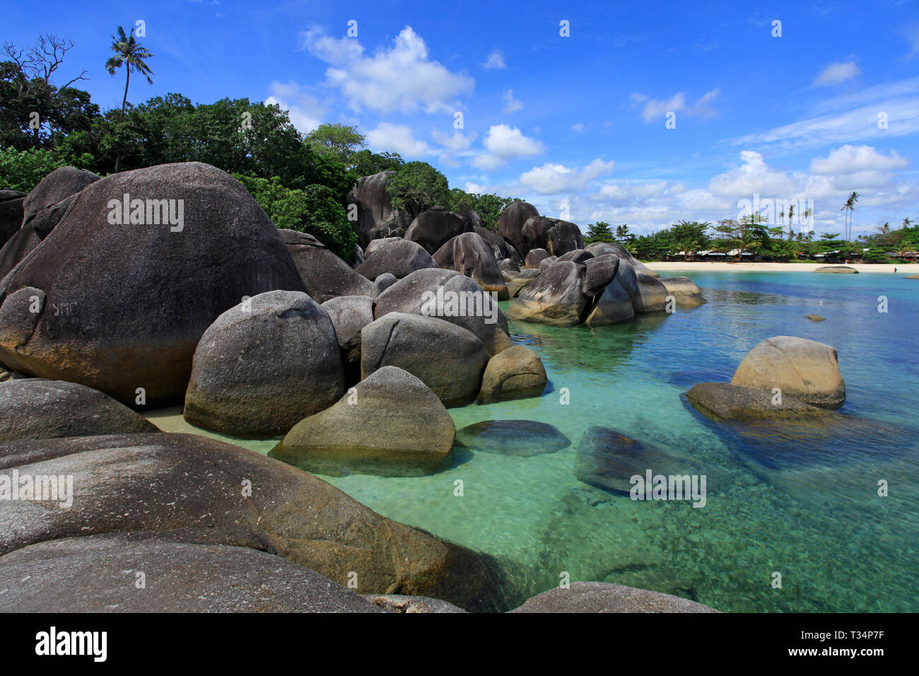 Tropical beach landscape, Tanjung Tinggi, Belitung, Indonesia Stock Photo