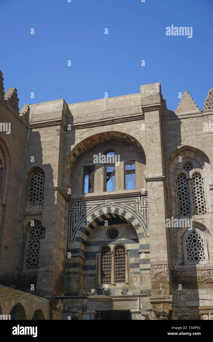 Cairo, Egypt: Detail of the Qalawun complex (c. 1285), on Muizz Street in the heart of Islamic Cairo District. Stock Photo