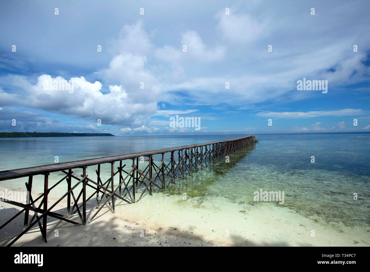 Wooden pier on each, Derawan, Borneo Stock Photo