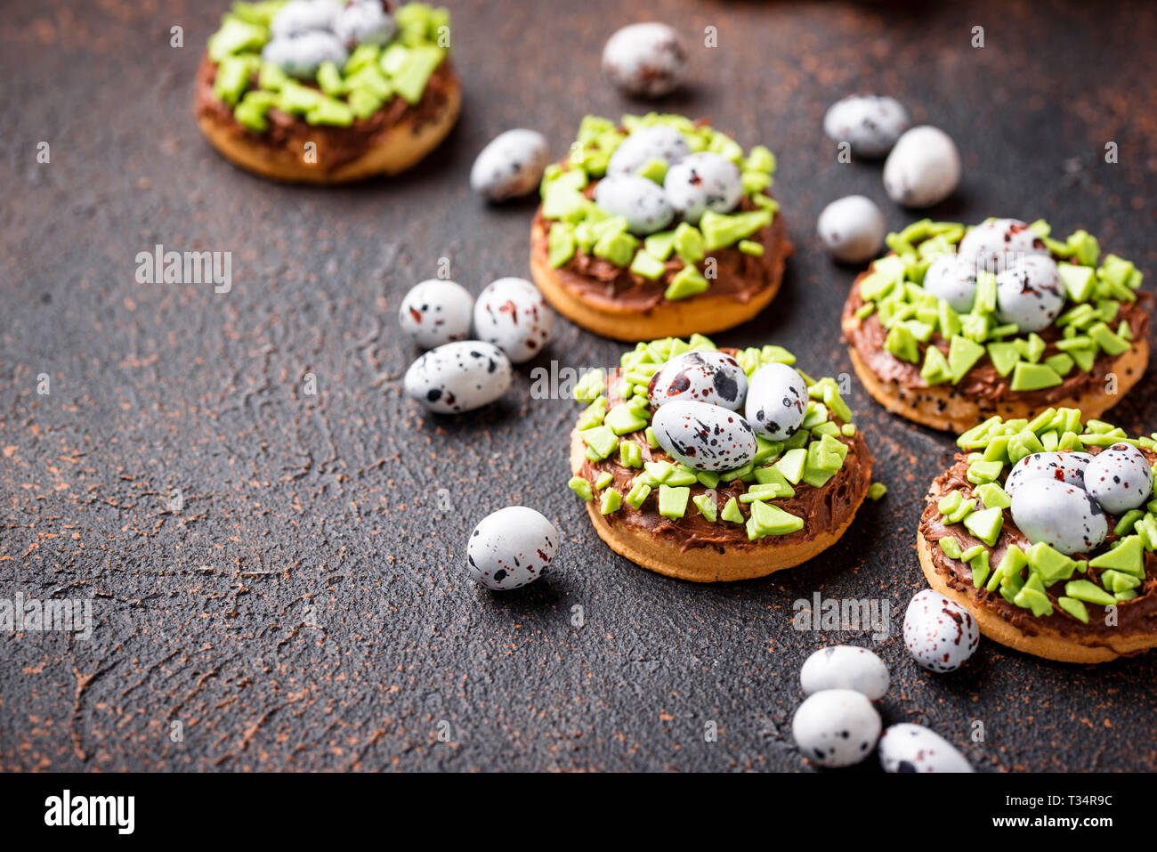 Easter cookies in shape of nest with eggs Stock Photo