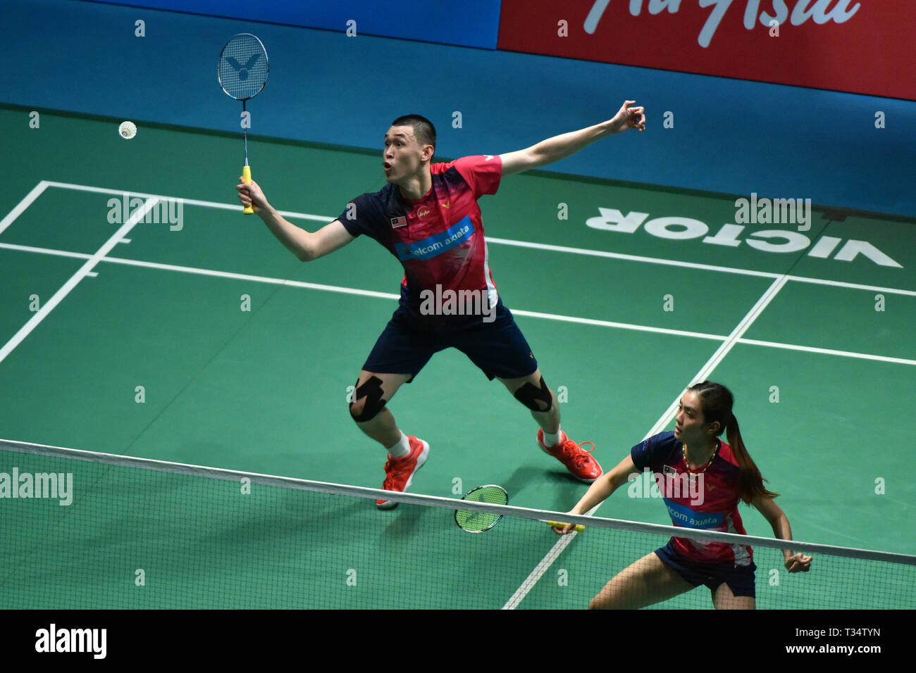 Kuala Lumpur Malaysia 6th Apr 2019 Tan Kian Meng L Lai Pei Jing Of Malaysia Compete During The Malaysia Open Mixed Doubles Semifinal Match Against Wang Yilyu Huang Dongping Of China In Kuala