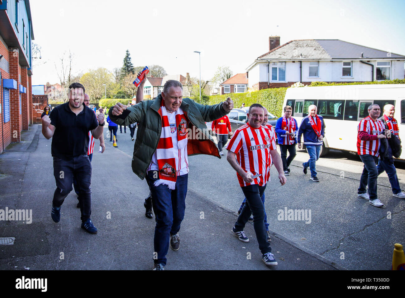 Rochdale, UK. 6th April, 2019. ROCHDALE, ENGLAND 6th April Sunderland fans prior to the Sky Bet League 1 match between Rochdale and Sunderland at Spotland Stadium, Rochdale on Saturday 6th April 2019. (Credit: Tim Markland | MI News) Credit: MI News & Sport /Alamy Live News Stock Photo