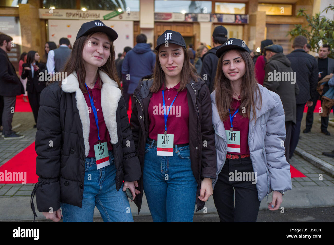 Sukhum, Abkhazia. April 4, 2019 - Sukhum, Republic of Abkhazia - II Sukhum International Film Festival (SIFF) is held in Abkhazian capital from 4 to 8 of April. The program consists of short fiction films lasting from 10 to 30 minutes. The festival's competition program will feature 30 short films from Abkhazia, Russia, Europe, the Middle East and North Africa. Films will compete in the nominations ''Best Acting'', ''Best Screenplay'', ''Best Film'', ''Best Director's Work.'' The organizer of the Sukhum International Film Festival is the State Committee on Youth Policy of the Republic of Abkha Stock Photo