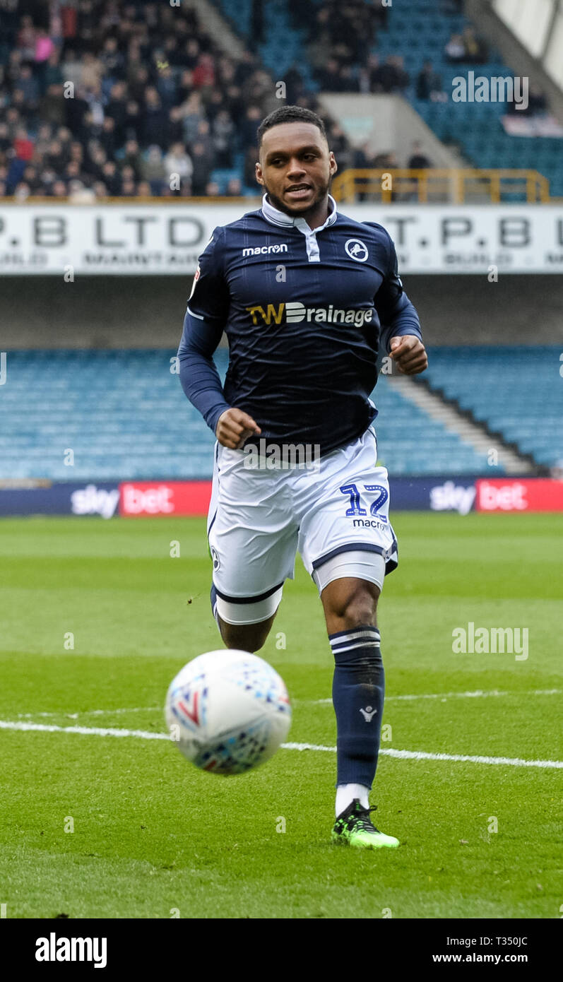 London, UK. 06th Apr, 2019. Mahlon Romeo of Millwall during the EFL Sky Bet Championship match between Millwall and West Bromwich Albion at The Den, London, England on 6 April 2019. Photo by Adamo Di Loreto.  Editorial use only, license required for commercial use. No use in betting, games or a single club/league/player publications. Stock Photo