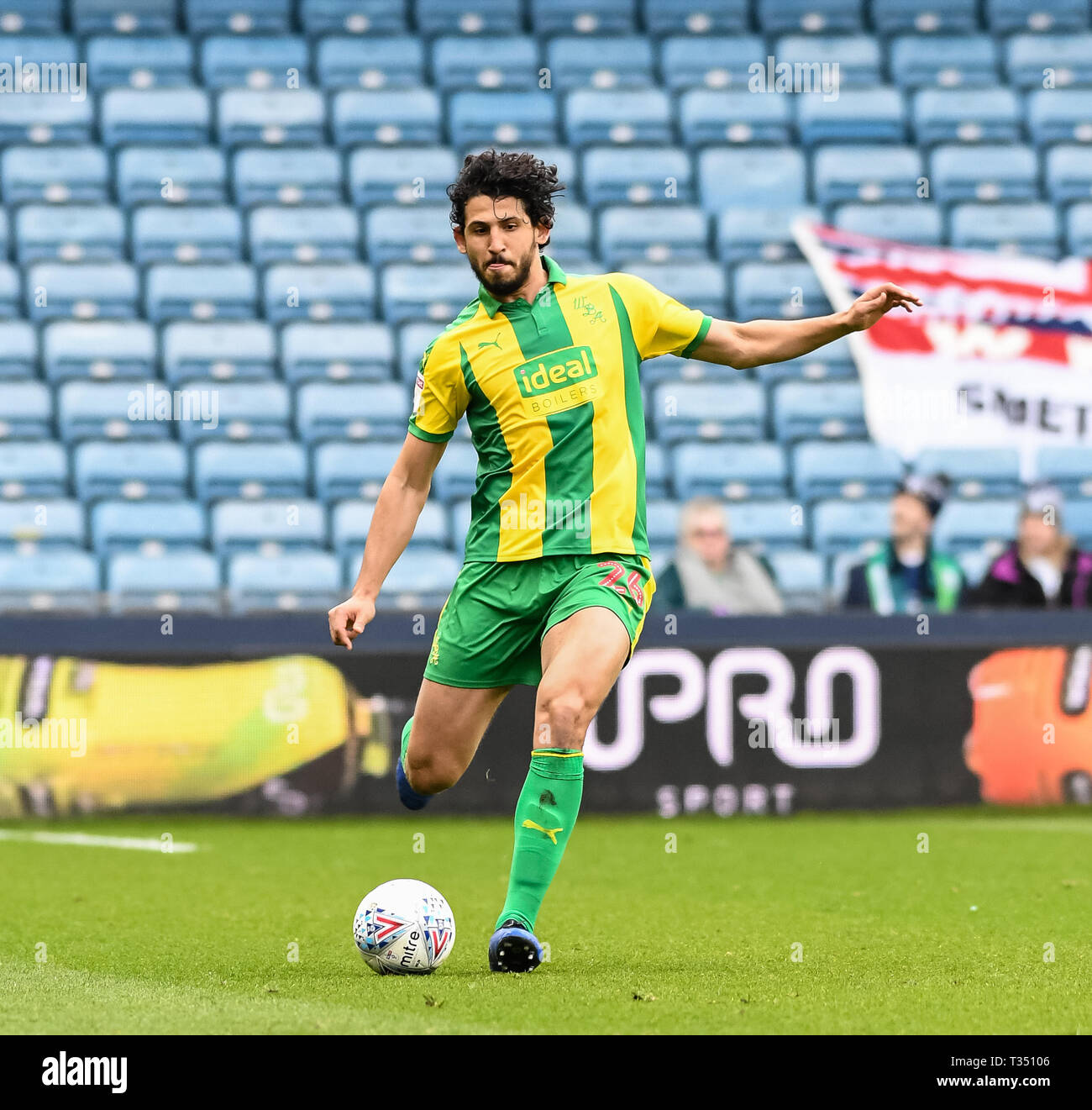 London, UK. 06th Apr, 2019. Ahmed Hegazy of West Bromwich Albion during the EFL Sky Bet Championship match between Millwall and West Bromwich Albion at The Den, London, England on 6 April 2019. Photo by Adamo Di Loreto.  Editorial use only, license required for commercial use. No use in betting, games or a single club/league/player publications. Stock Photo