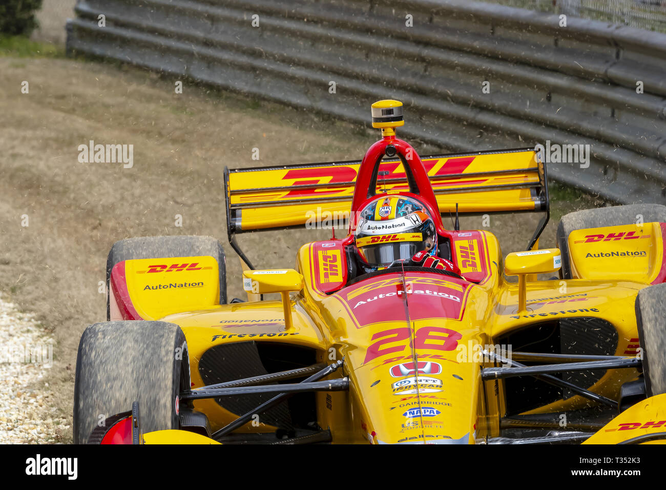 Birmingham, Alabama, USA. 6th Apr, 2019. RYAN HUNTER-REAY (28) of the United States brings out a caution as he maneuvers through through the turns during practice for the Honda Indy Grand Prix of Alabama at Barber Motorsports Park in Birmingham, Alabama. (Credit Image: © Walter G Arce Sr Asp Inc/ASP) Stock Photo