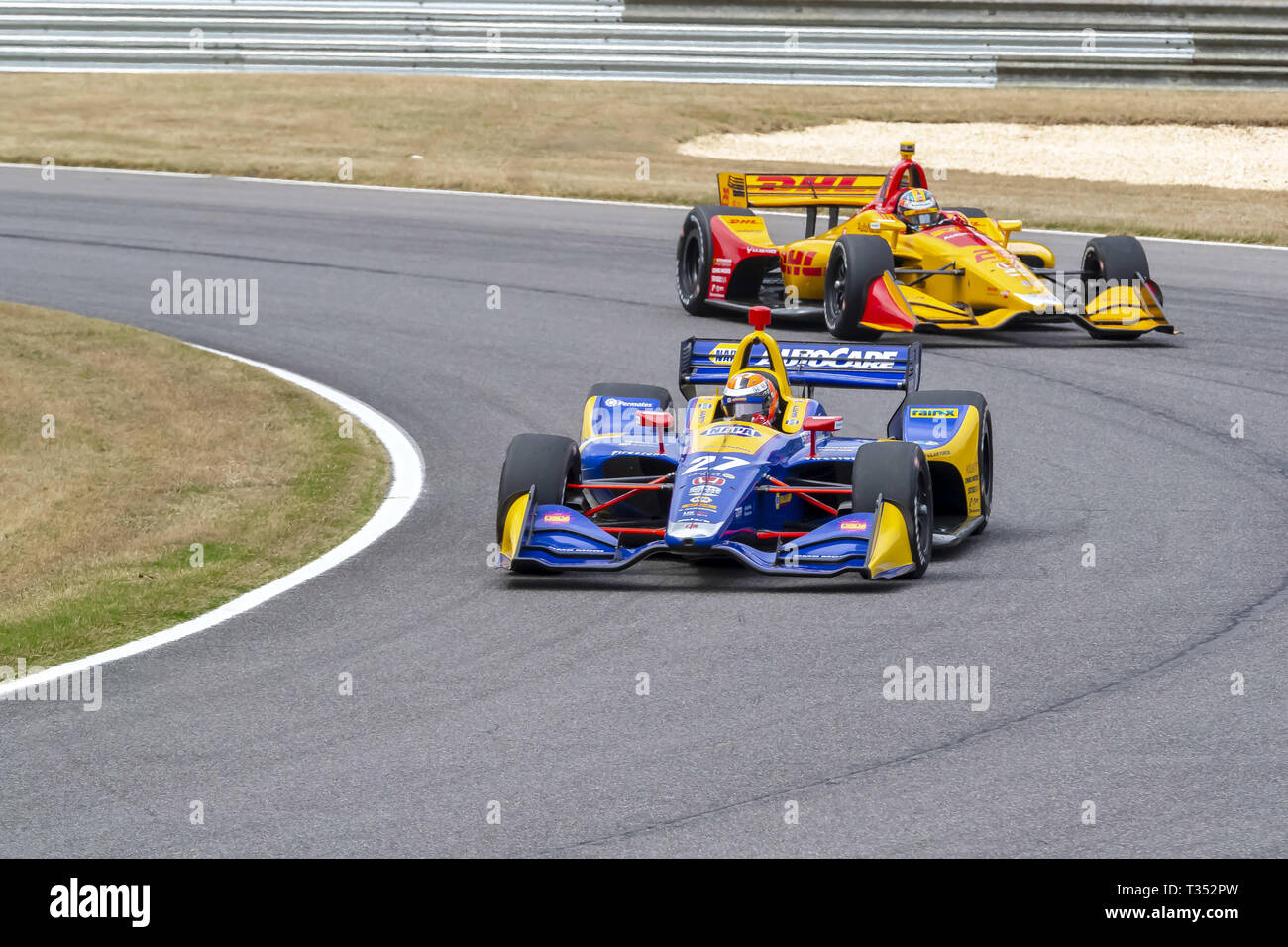 Birmingham, Alabama, USA. 6th Apr, 2019. ALEXANDER ROSSI (27) of the United States goes through the turns during practice for the Honda Indy Grand Prix of Alabama at Barber Motorsports Park in Birmingham, Alabama. (Credit Image: © Walter G Arce Sr Asp Inc/ASP) Stock Photo