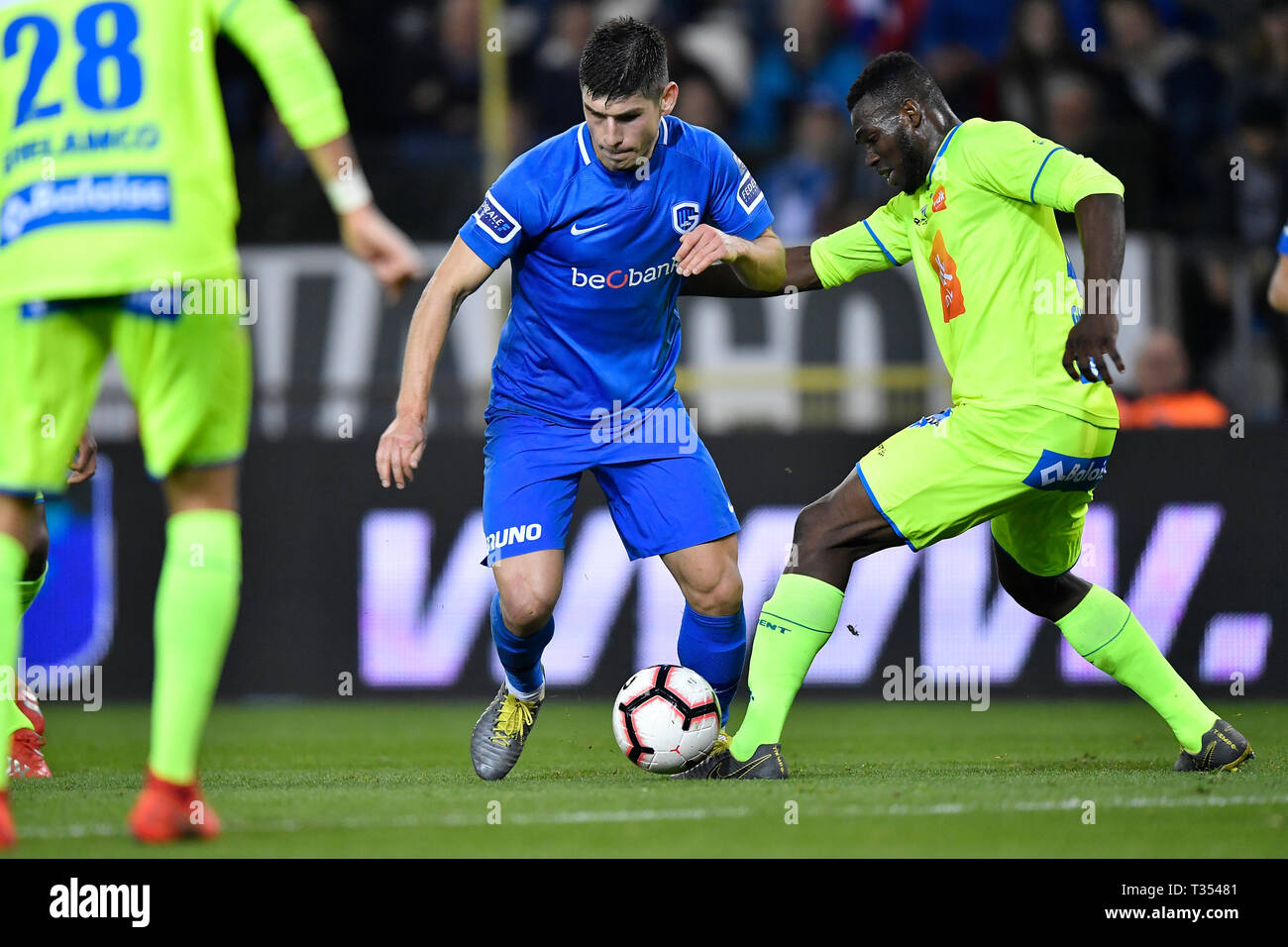 Palko Dardai of MOL Fehervar FC challenges Anderson Esiti of