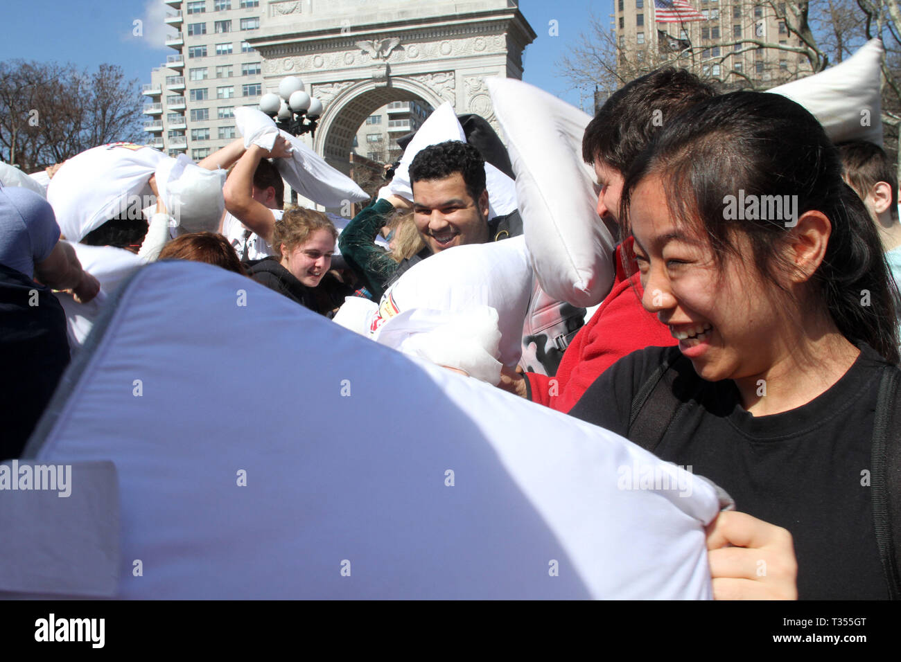 Worlds largest pillow fight hires stock photography and images Alamy