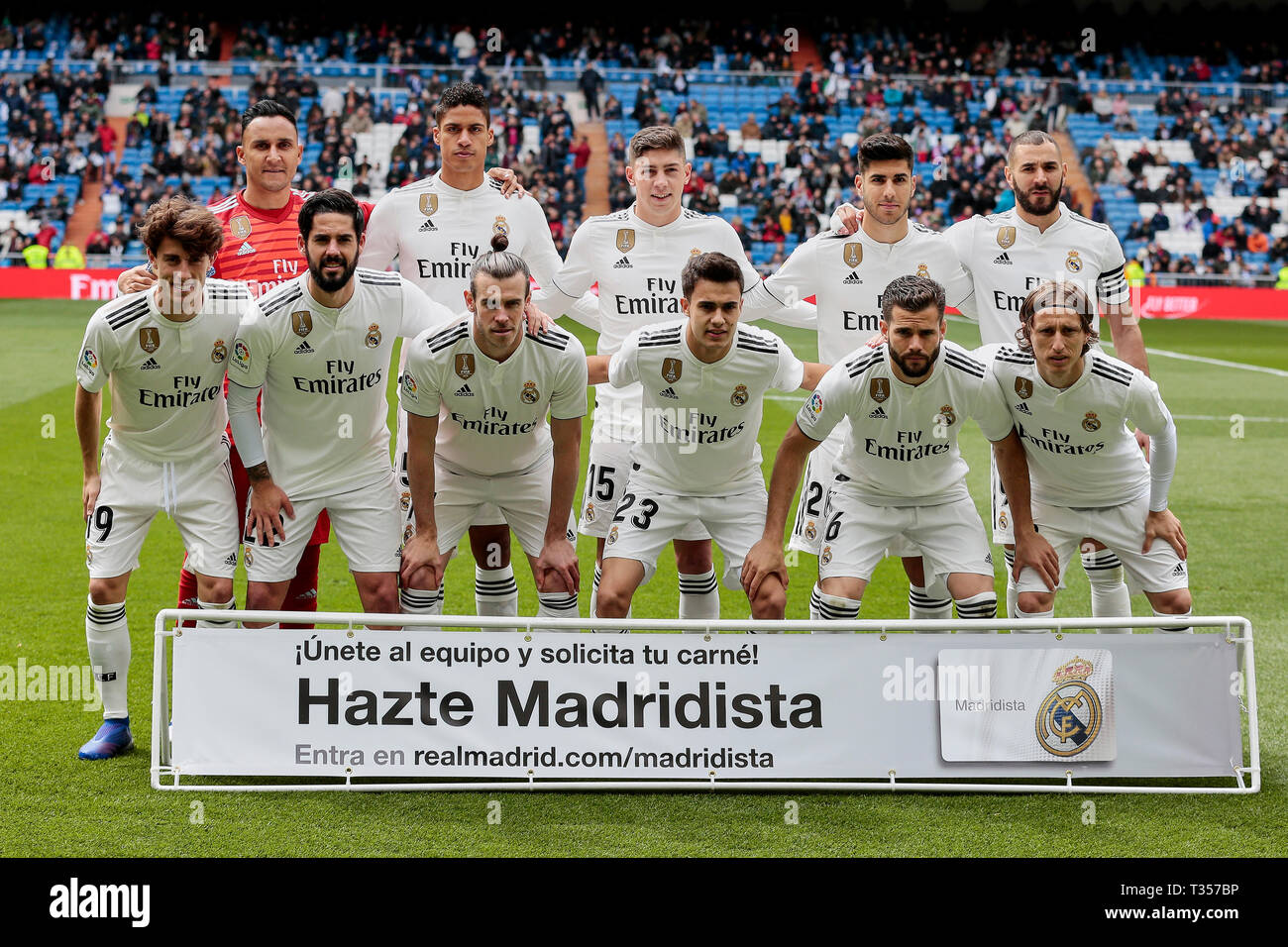 Madrid, Spain. 06th Apr, 2019. Real Madrid's team photo during La Liga match between Real Madrid and SD Eibar at Santiago Bernabeu Stadium in Madrid, Spain. Final score: Real Madrid 2 - SD Eibar 1. Credit: SOPA Images Limited/Alamy Live News Stock Photo