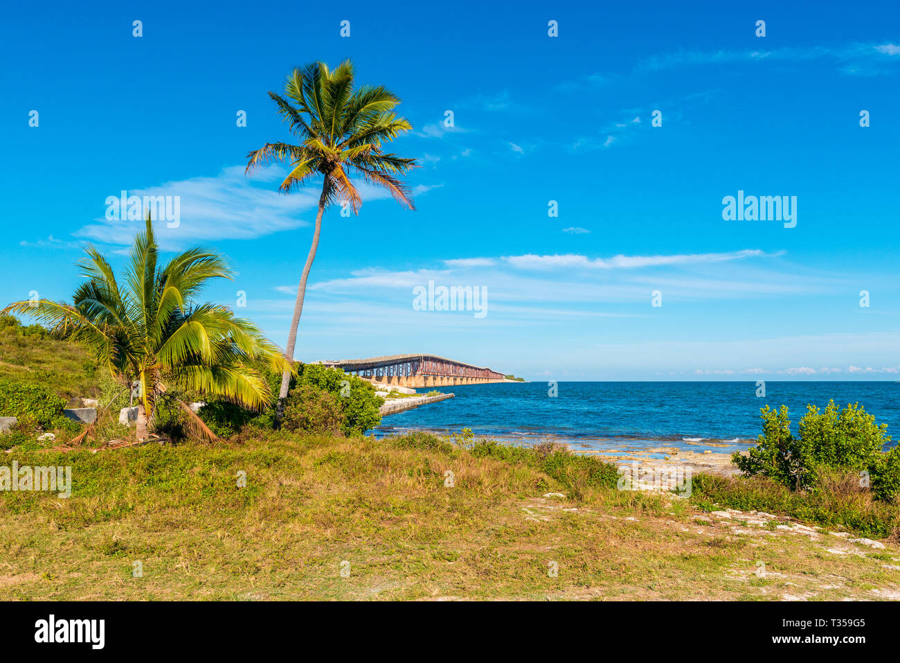 Abandoned Railroad Bridge in Florida Keys USA Stock Photo