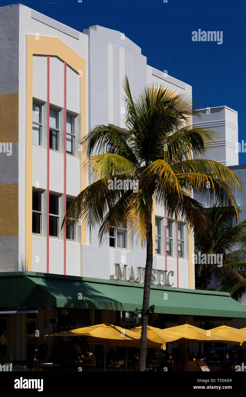 Majestic Hotel art deco architecture on Ocean Drive, South Beach, Miami