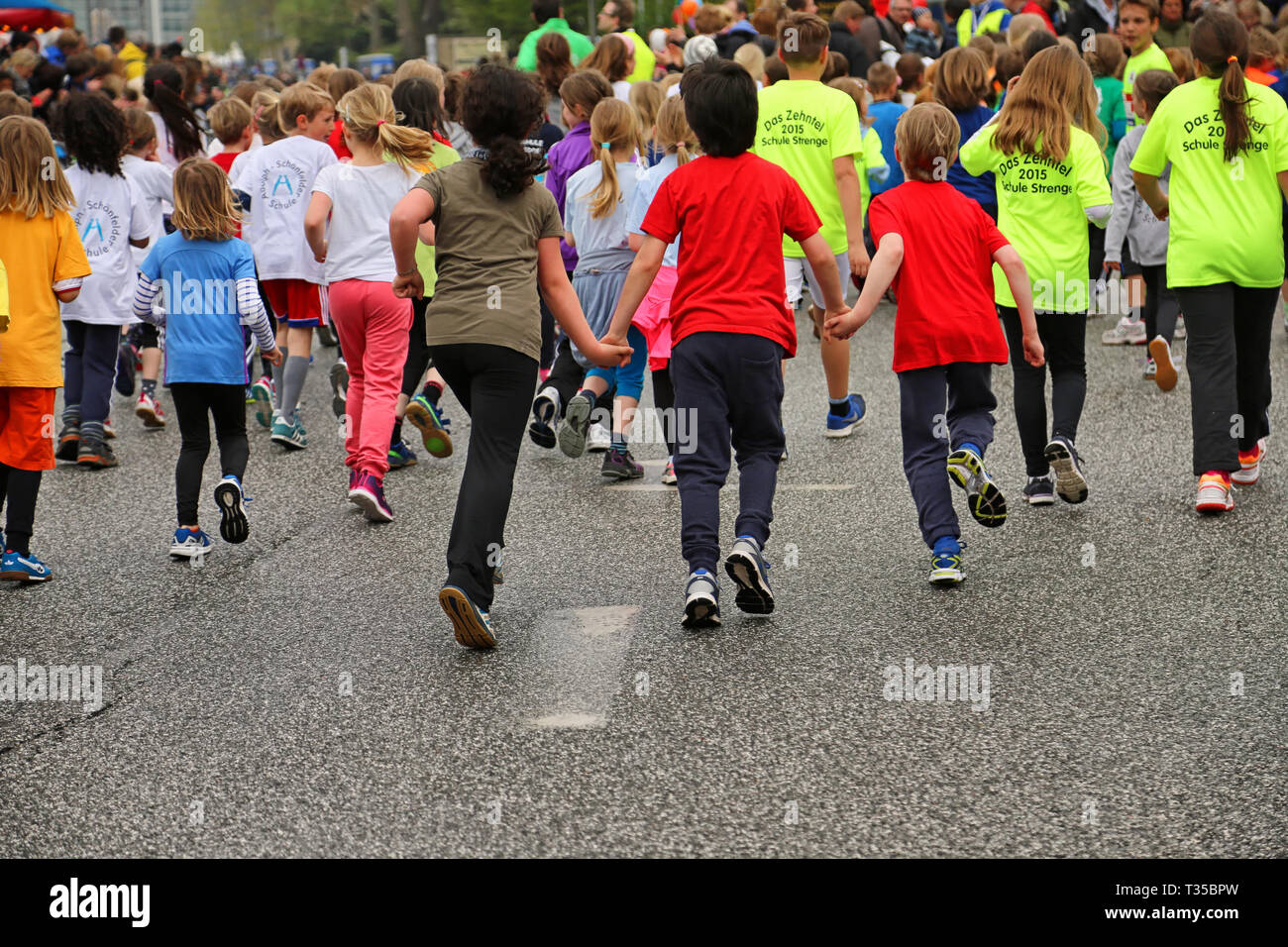 children running event in Hamburg Stock Photo