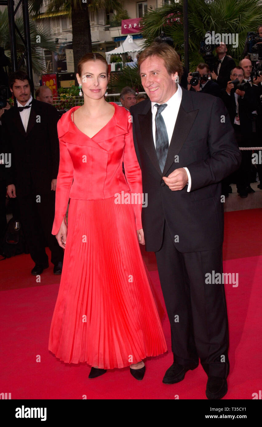 CANNES, FRANCE. May 11, 2001 Actor GERARD DEPARDIEU & actress wife CAROLE BOUQUET at the Cannes