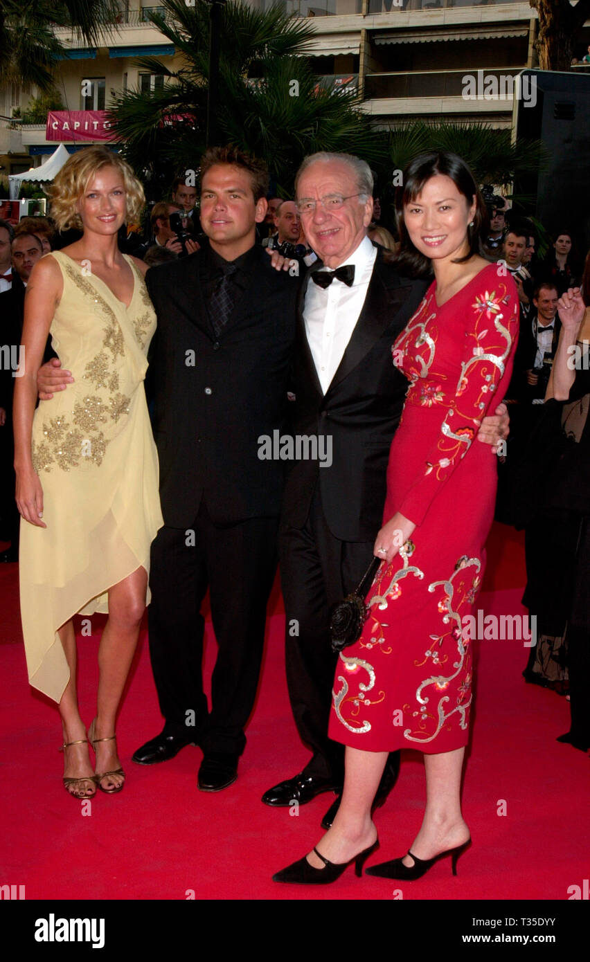 CANNES, FRANCE. May 09, 2001: Media tycoon RUPERT MURDOCH & wife WENDY DENG (right) with son LACHLAN MURDOCH & supermodel wife SARAH O'HARE at the premiere of Moulin Rouge which opened the 54th Cannes Film Festival. © Paul Smith/Featureflash Stock Photo