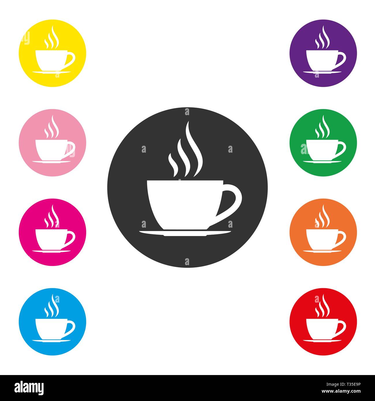 Set of color hot coffee Cup icons in a circle, flat design Stock Vector ...