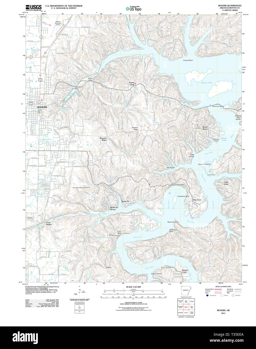 USGS TOPO Map Arkansas AR Rogers 20110713 TM Restoration Stock Photo