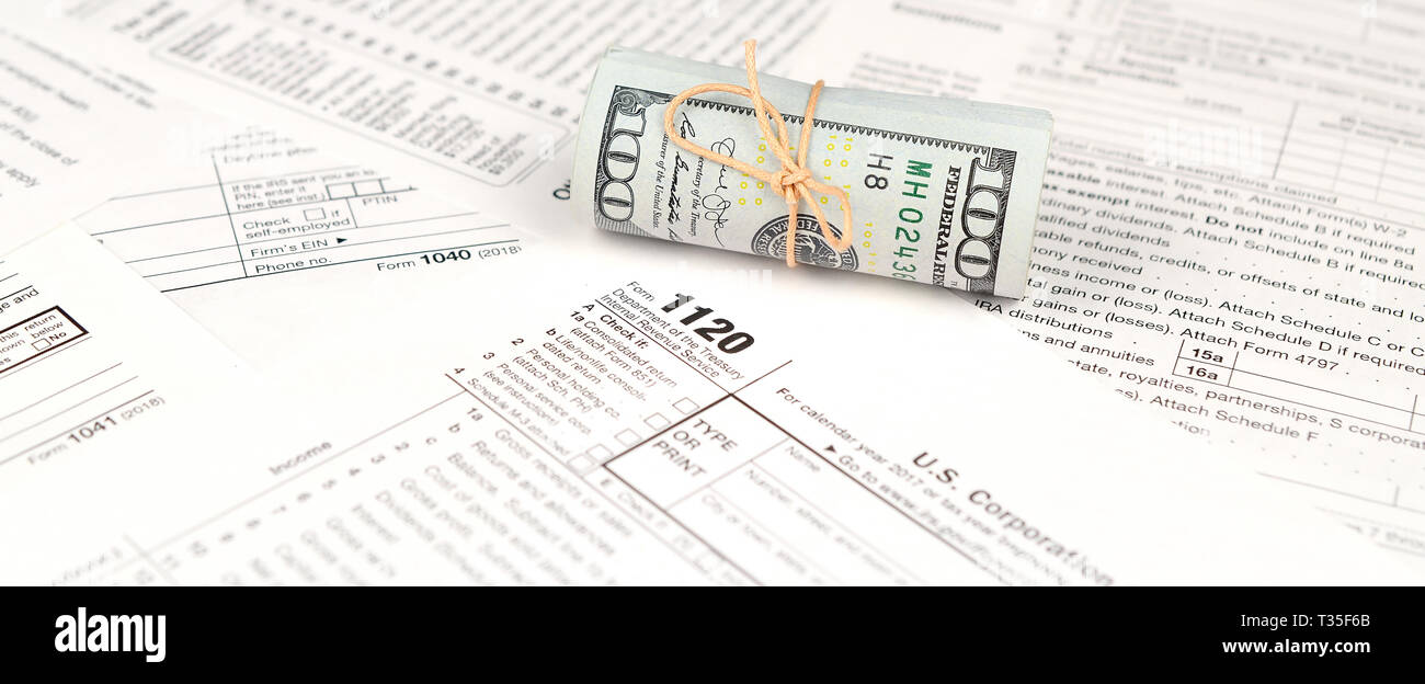 11 U S Corporation Income Tax Return Form With Roll Of American Dollar Banknotes Close Up Concept Of Tax Period In United States Stock Photo Alamy