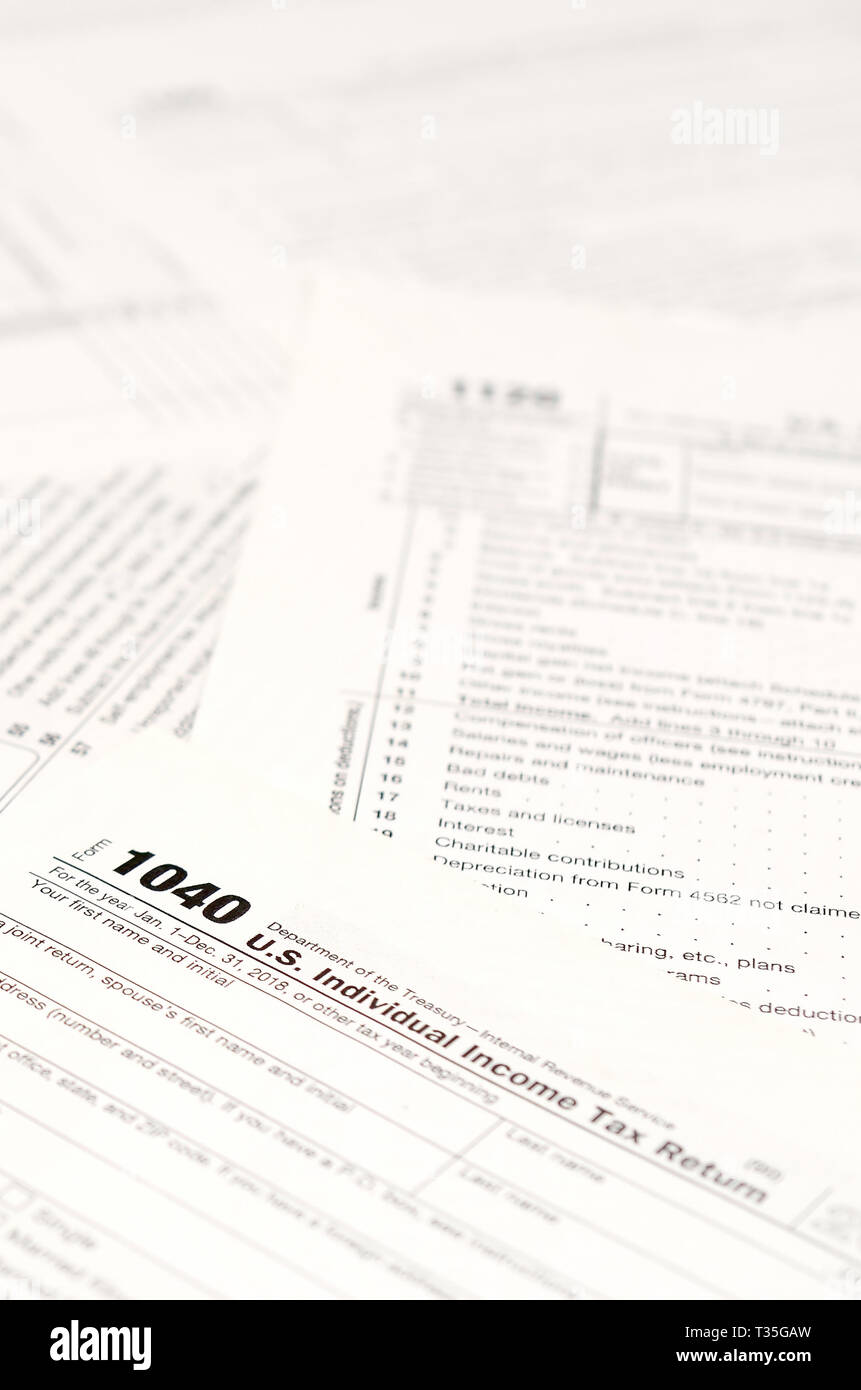 Blank tax forms. American 1040 Individual Tax return form