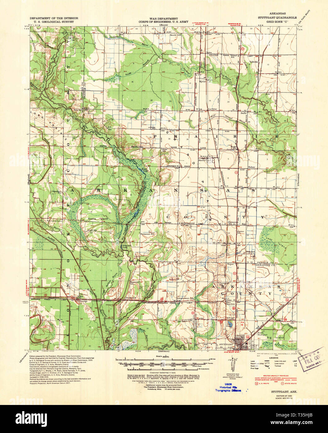 USGS TOPO Map Arkansas AR Stuttgart 260317 1939 62500 Restoration Stock