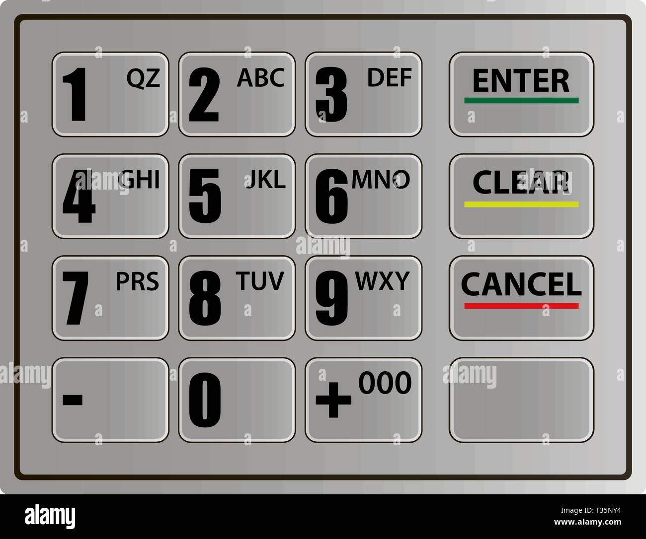 Realistic keypad of an automated teller machine, vector illustration on white background. template Stock Vector