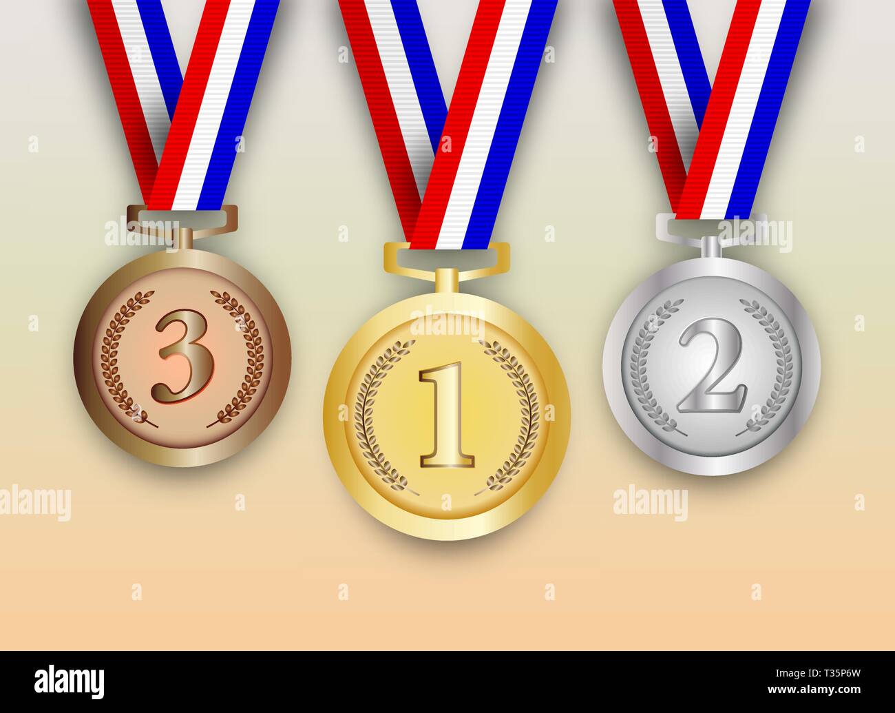Set of gold, silver and bronze medals with digits, vector illustration