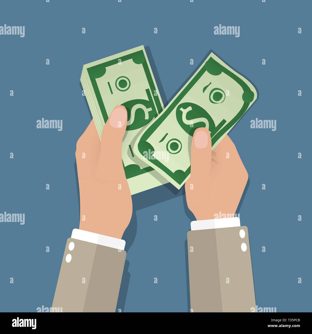 income concept. businessman counting cash money, on blue background ...