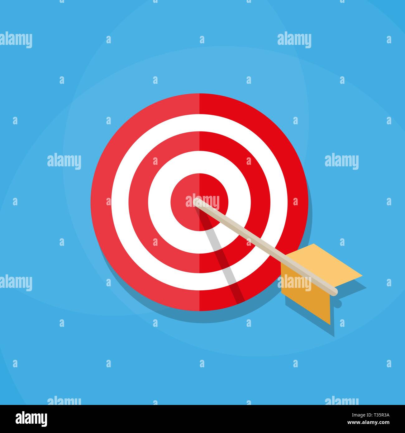 Red white circle darts target with orange arrow in center. Sport, shooting. Vector illustration in flat design on blue background Stock Vector