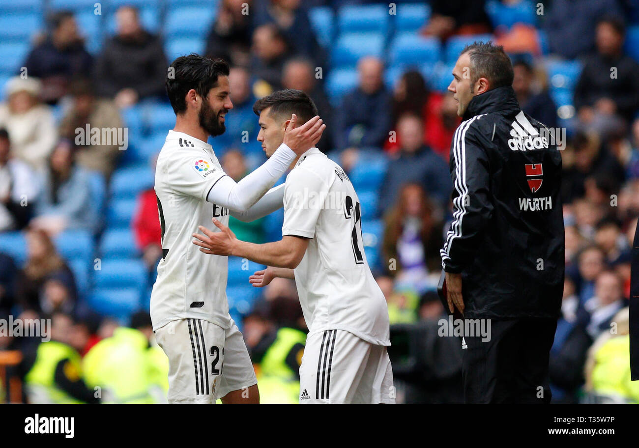 Real Madrid CF's Isco Alarcon seen outside the peach during the Spanish La Liga match round 31 between Real Madrid and Eibar SD at the Santiago Bernabeu Stadium in Madrid. (Final score; Real Madrid 2:1 SD Eibar ) Stock Photo