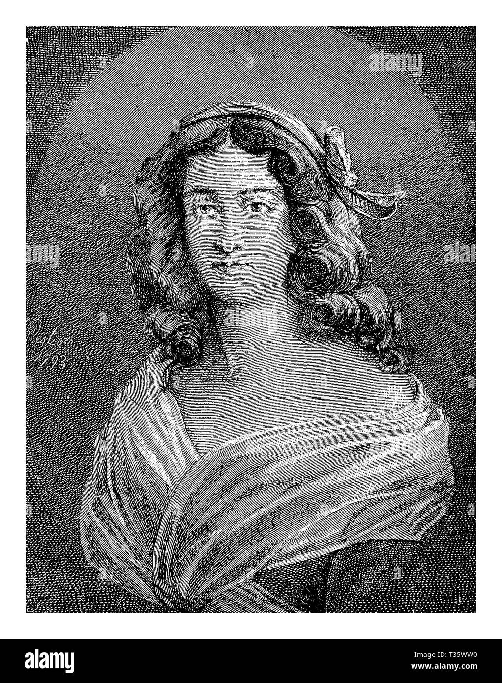 Engraving portrait of Charlotte Corday (1768 - 1793) sympathizer with the Girondins during the French Revolution, guillotined after the assassination of Jean-Paul Marat radical Jacobin leader Stock Photo