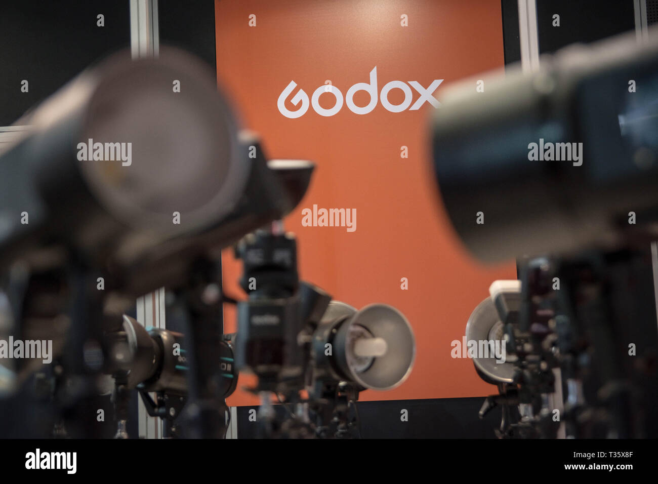 Godox logo seen during the festival. Image +Tech & Photo vision 2019 is a big festival with large corporate delegations, many exhibitions, stores and workshops about photography and video was held In the place of Helexpo Marousi in Athens, Greece. Stock Photo